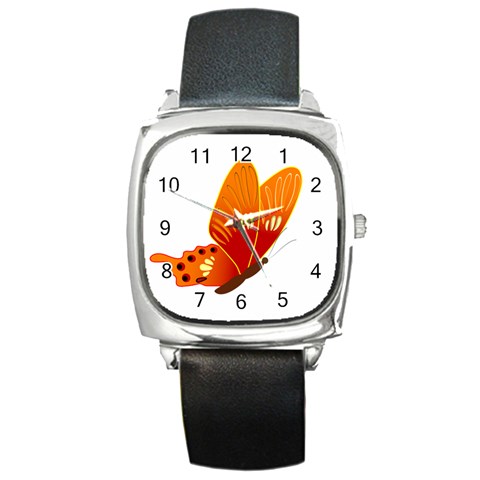 Orange Flame Butterfly Square Metal Watch from ArtsNow.com Front