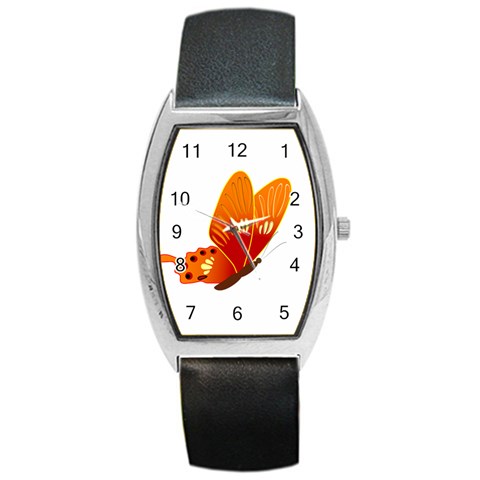 Orange Flame Butterfly Barrel Style Metal Watch from ArtsNow.com Front