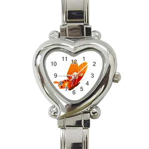 Orange Flame Butterfly Heart Italian Charm Watch from ArtsNow.com Front