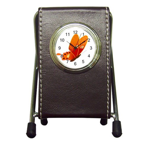 Orange Flame Butterfly Pen Holder Desk Clock from ArtsNow.com Front