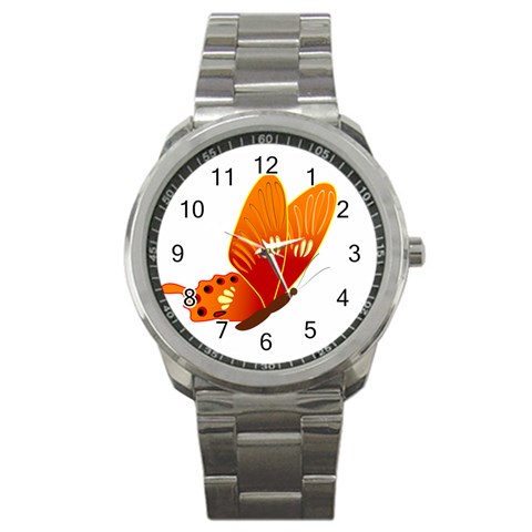 Orange Flame Butterfly Sport Metal Watch from ArtsNow.com Front