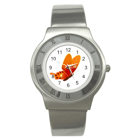 Orange Flame Butterfly Stainless Steel Watch from ArtsNow.com Front