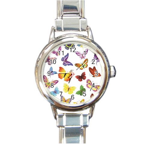 Bright Butterflies Round Italian Charm Watch from ArtsNow.com Front