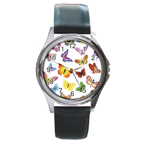 Bright Butterflies Round Metal Watch from ArtsNow.com Front