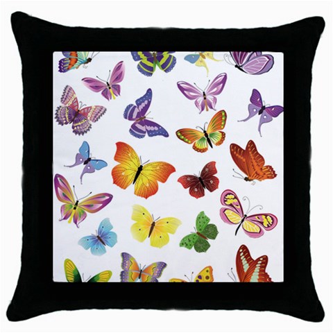 Bright Butterflies Throw Pillow Case (Black) from ArtsNow.com Front