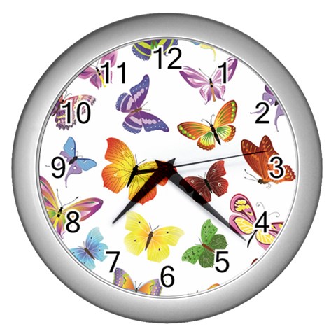 Bright Butterflies Wall Clock (Silver) from ArtsNow.com Front