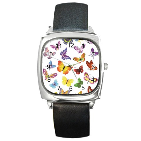 Bright Butterflies Square Metal Watch from ArtsNow.com Front