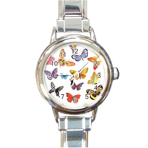 Bright Butterflies 2 Round Italian Charm Watch from ArtsNow.com Front