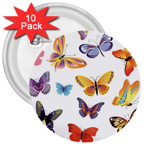 Bright Butterflies 2 3  Button (10 pack) from ArtsNow.com Front