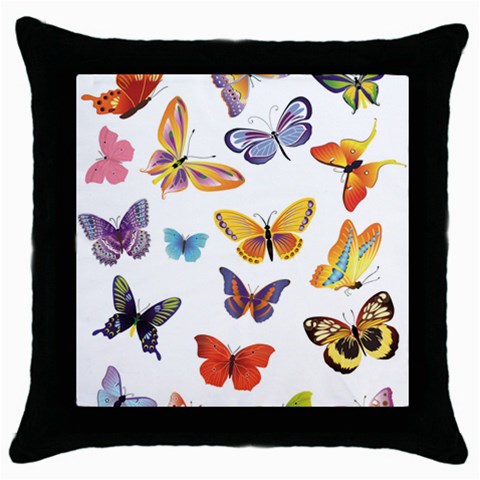 Bright Butterflies 2 Throw Pillow Case (Black) from ArtsNow.com Front