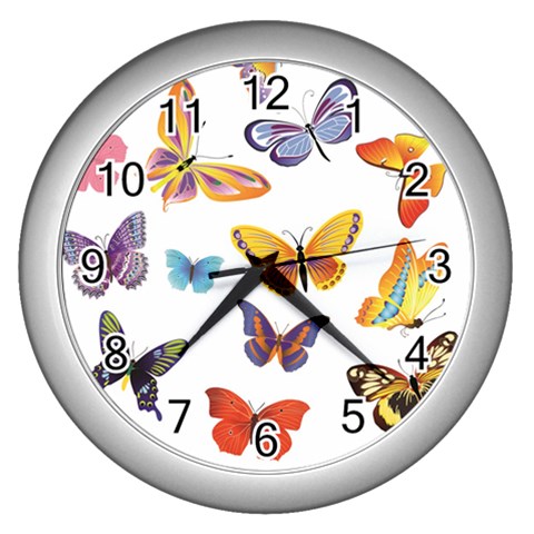 Bright Butterflies 2 Wall Clock (Silver) from ArtsNow.com Front