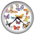 Bright Butterflies 2 Wall Clock (Silver)