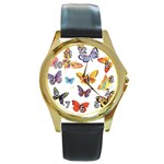 Bright Butterflies 2 Round Gold Metal Watch