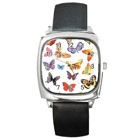 Bright Butterflies 2 Square Metal Watch from ArtsNow.com Front