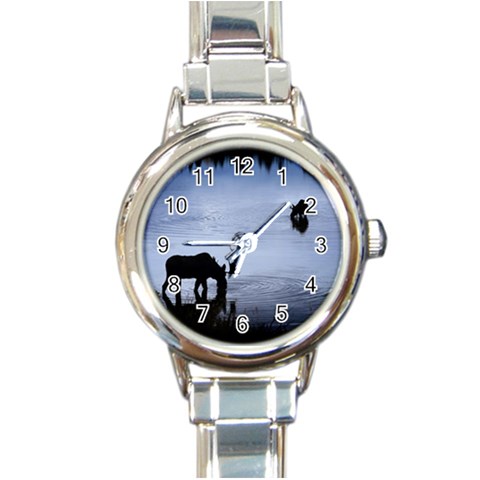 Moose in Peaceful Waters Round Italian Charm Watch from ArtsNow.com Front