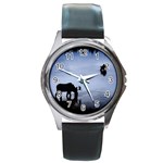 Moose in Peaceful Waters Round Metal Watch