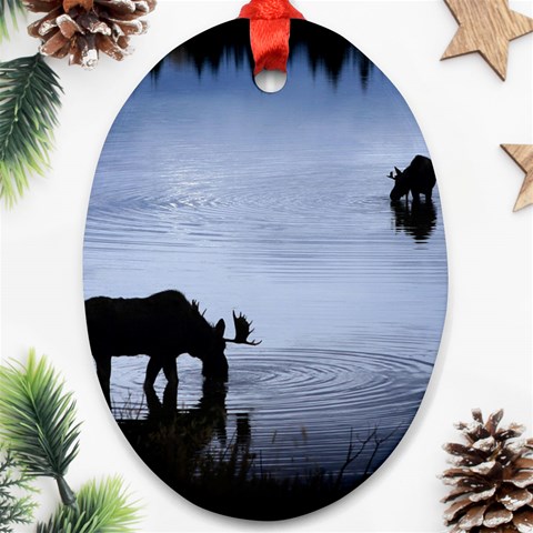 Moose in Peaceful Waters Ornament (Oval) from ArtsNow.com Front