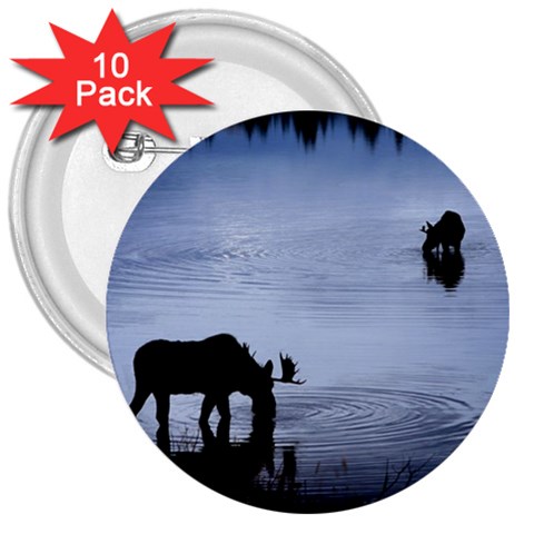 Moose in Peaceful Waters 3  Button (10 pack) from ArtsNow.com Front