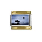 Moose in Peaceful Waters Gold Trim Italian Charm (9mm)