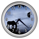 Moose in Peaceful Waters Wall Clock (Silver)