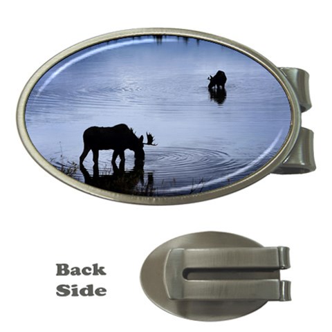 Moose in Peaceful Waters Money Clip (Oval) from ArtsNow.com Front