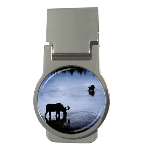 Moose in Peaceful Waters Money Clip (Round) from ArtsNow.com Front