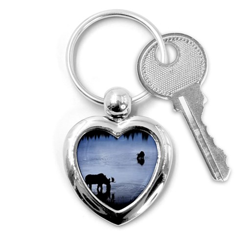 Moose in Peaceful Waters Key Chain (Heart) from ArtsNow.com Front