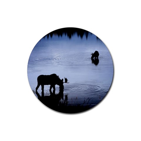 Moose in Peaceful Waters Rubber Round Coaster (4 pack) from ArtsNow.com Front