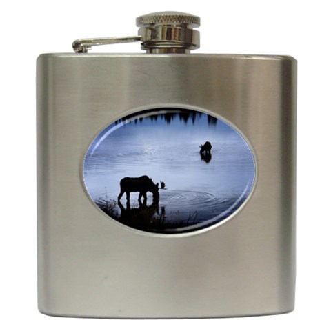 Moose in Peaceful Waters Hip Flask (6 oz) from ArtsNow.com Front