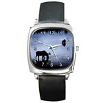 Moose in Peaceful Waters Square Metal Watch