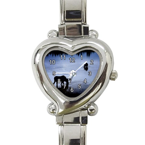 Moose in Peaceful Waters Heart Italian Charm Watch from ArtsNow.com Front