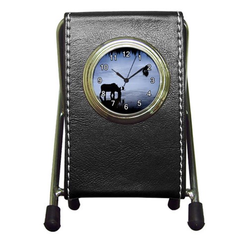 Moose in Peaceful Waters Pen Holder Desk Clock from ArtsNow.com Front