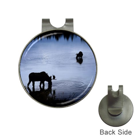 Moose in Peaceful Waters Golf Ball Marker Hat Clip from ArtsNow.com Front