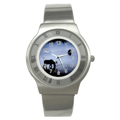 Moose in Peaceful Waters Stainless Steel Watch from ArtsNow.com Front