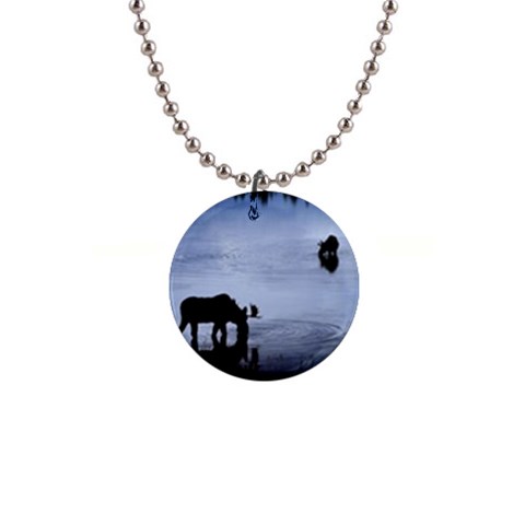 Moose in Peaceful Waters 1  Button Necklace from ArtsNow.com Front