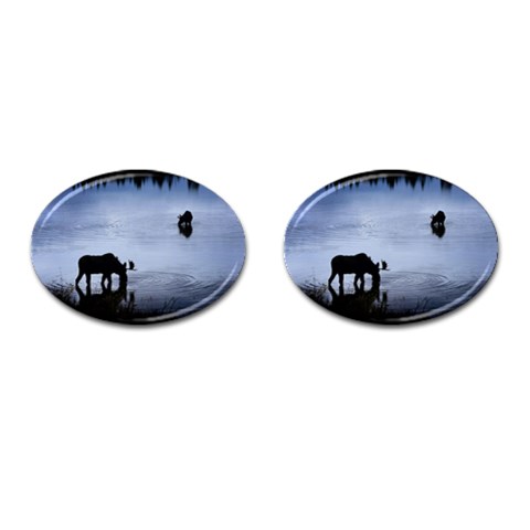 Moose in Peaceful Waters Cufflinks (Oval) from ArtsNow.com Front(Pair)