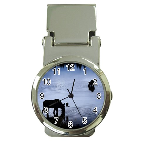 Moose in Peaceful Waters Money Clip Watch from ArtsNow.com Front