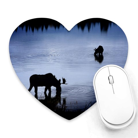 Moose in Peaceful Waters Mousepad (Heart) from ArtsNow.com Front