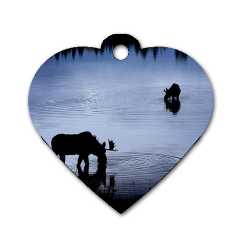 Moose in Peaceful Waters Dog Tag Heart (Two Sides) from ArtsNow.com Front