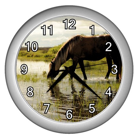 Horse in the Water Wall Clock (Silver) from ArtsNow.com Front