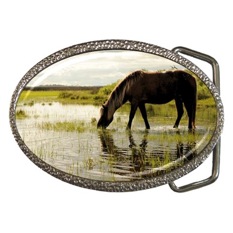 Horse in the Water Belt Buckle from ArtsNow.com Front