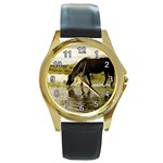 Horse in the Water Round Gold Metal Watch