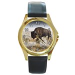 Buffalo Round Gold Metal Watch