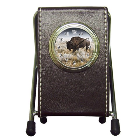 Buffalo Pen Holder Desk Clock from ArtsNow.com Front