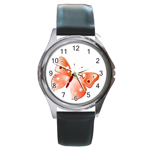 Red Butterfly Round Metal Watch from ArtsNow.com Front