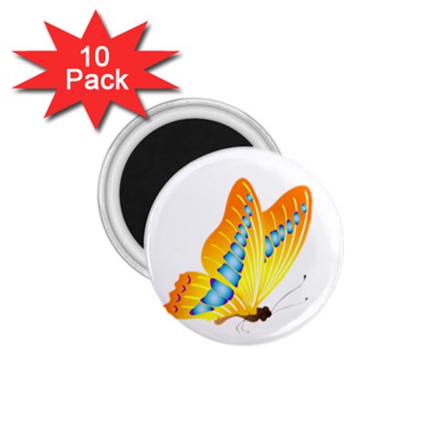 Yellow and Blue Butterfly 1.75  Magnet (10 pack)  from ArtsNow.com Front