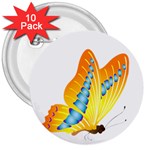 Yellow and Blue Butterfly 3  Button (10 pack)