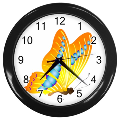 Yellow and Blue Butterfly Wall Clock (Black) from ArtsNow.com Front