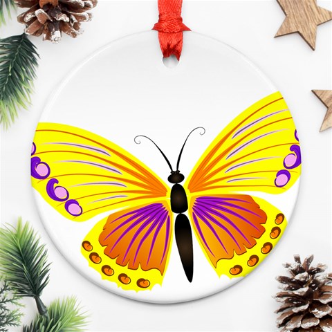 Yellow and Purple Butterfly Ornament (Round) from ArtsNow.com Front