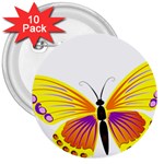 Yellow and Purple Butterfly 3  Button (10 pack)